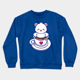 Cute Baby Polar Bear In Coffee Cup Cartoon Crewneck Sweatshirt